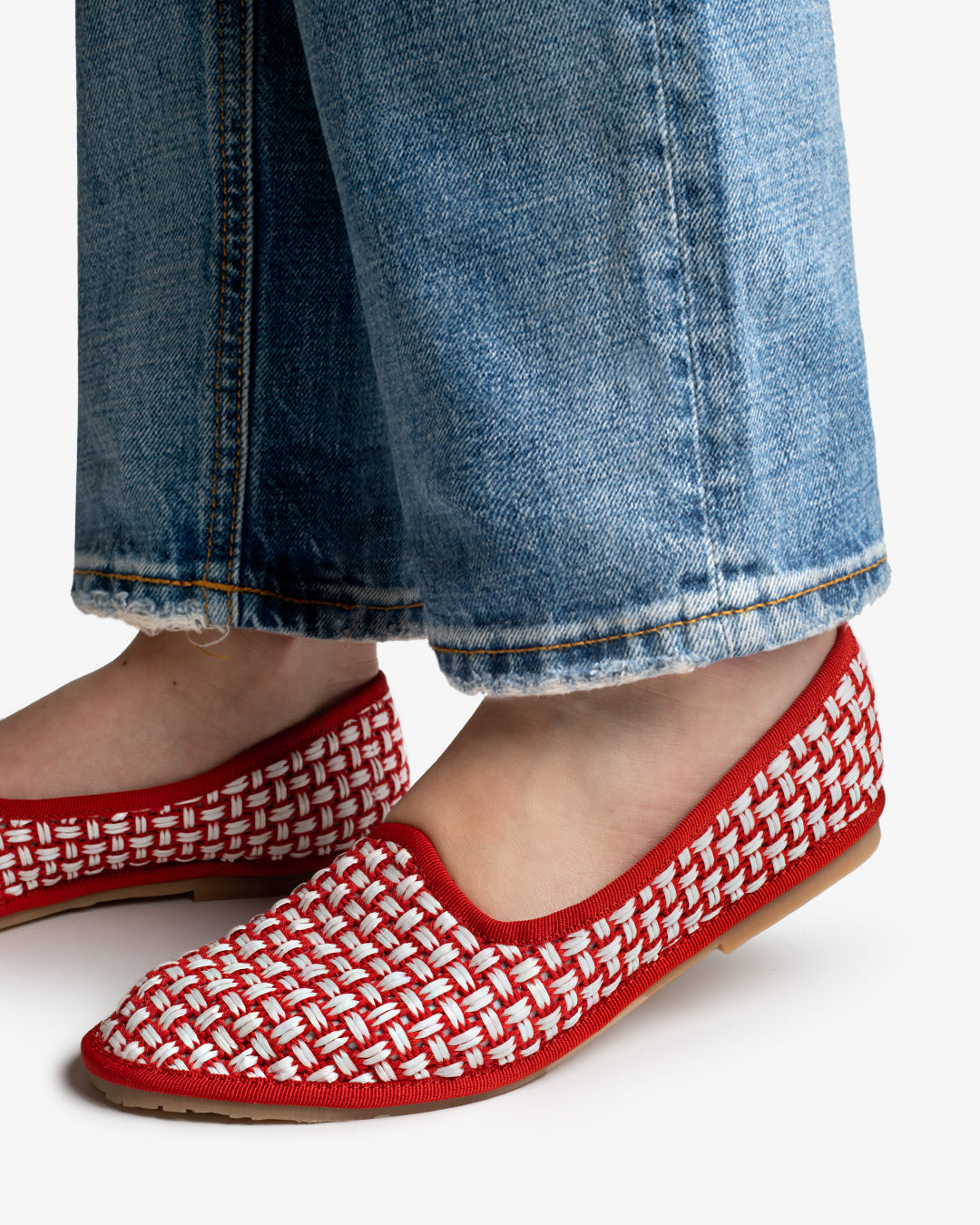 Friulane Donna Rosso in Rafia Intrecciata Bicolore