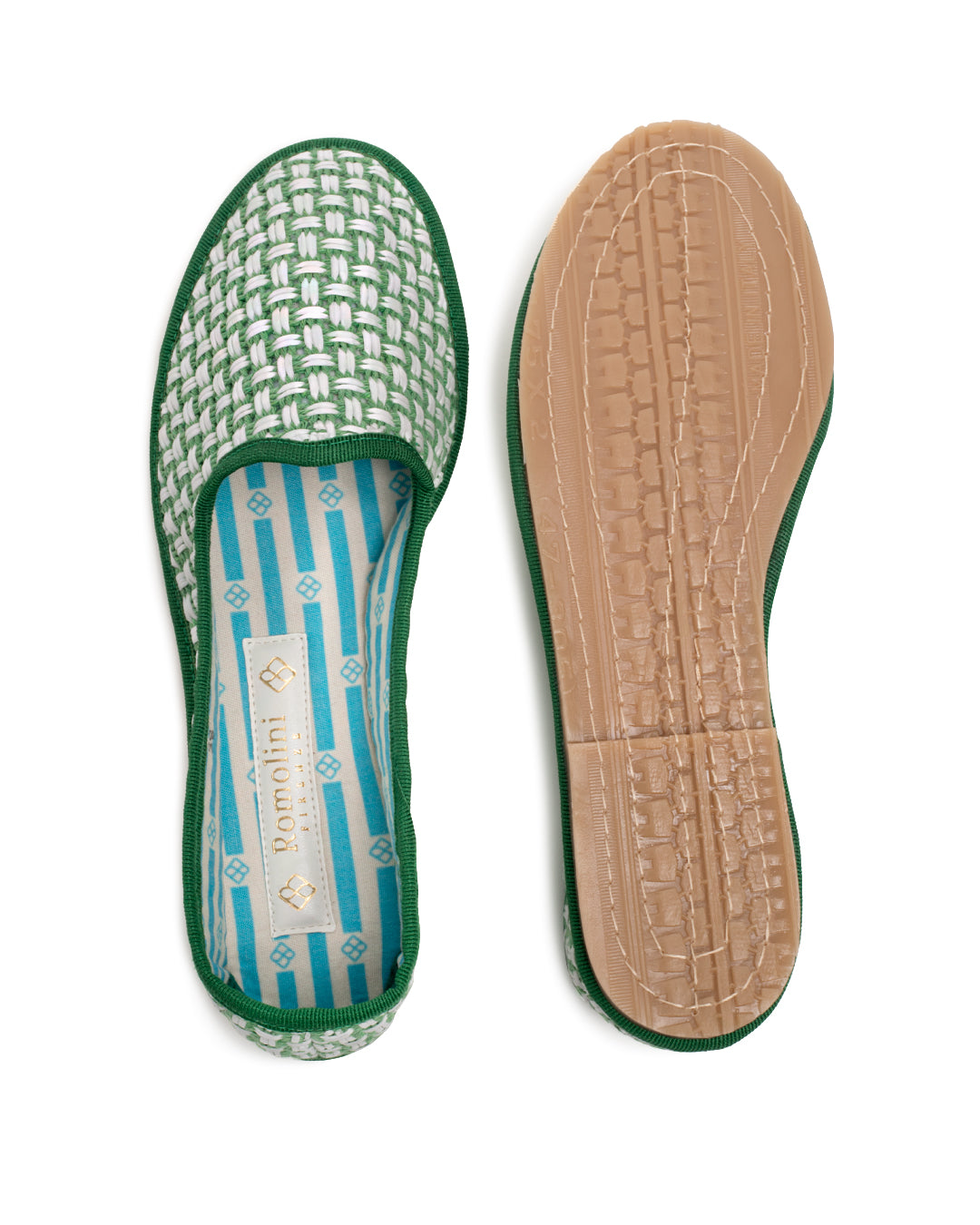 Friulane Donna Verde in Rafia Intrecciata Bicolore
