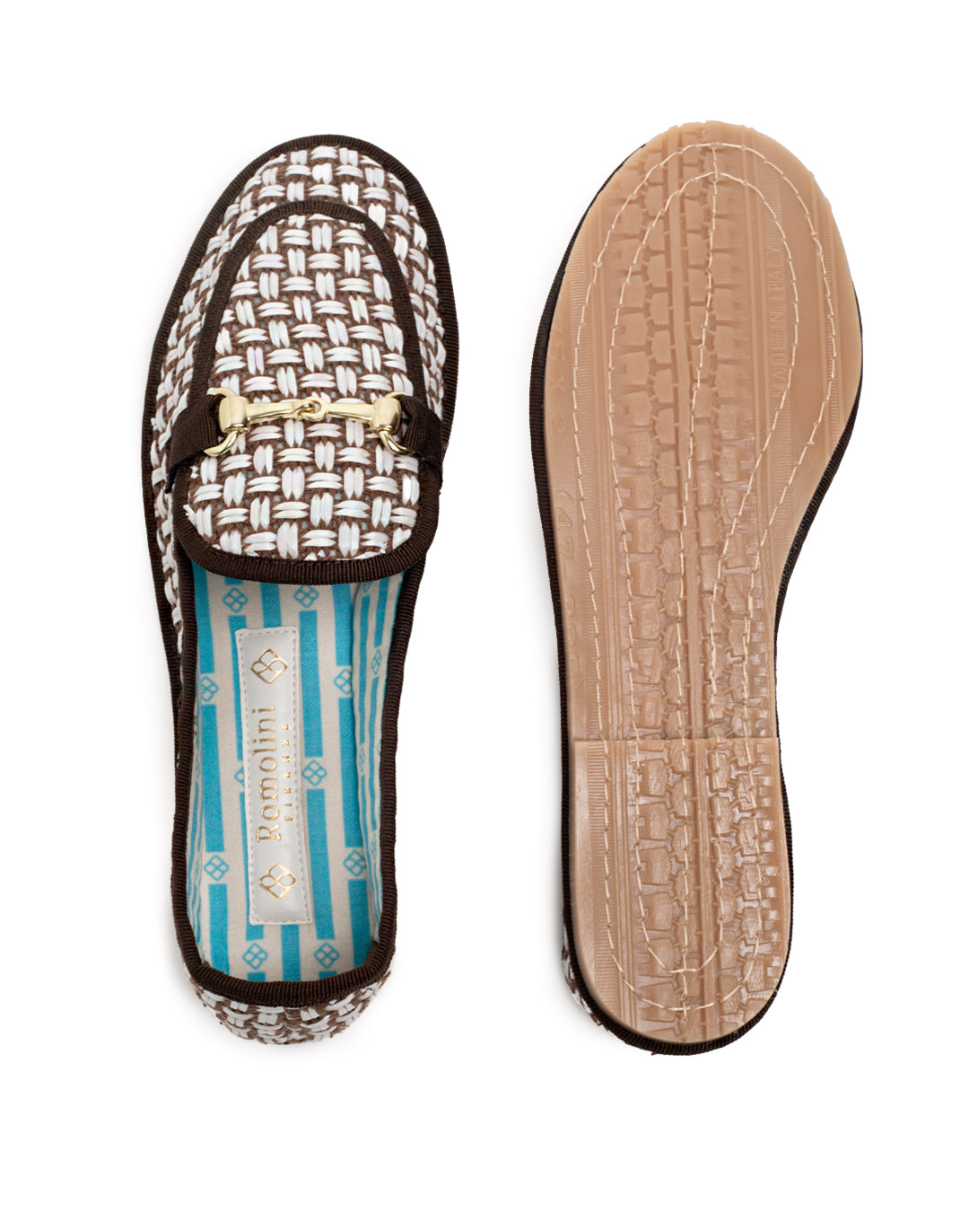 Friulane Donna Mocassino Marrone in Rafia Intrecciata Bicolore
