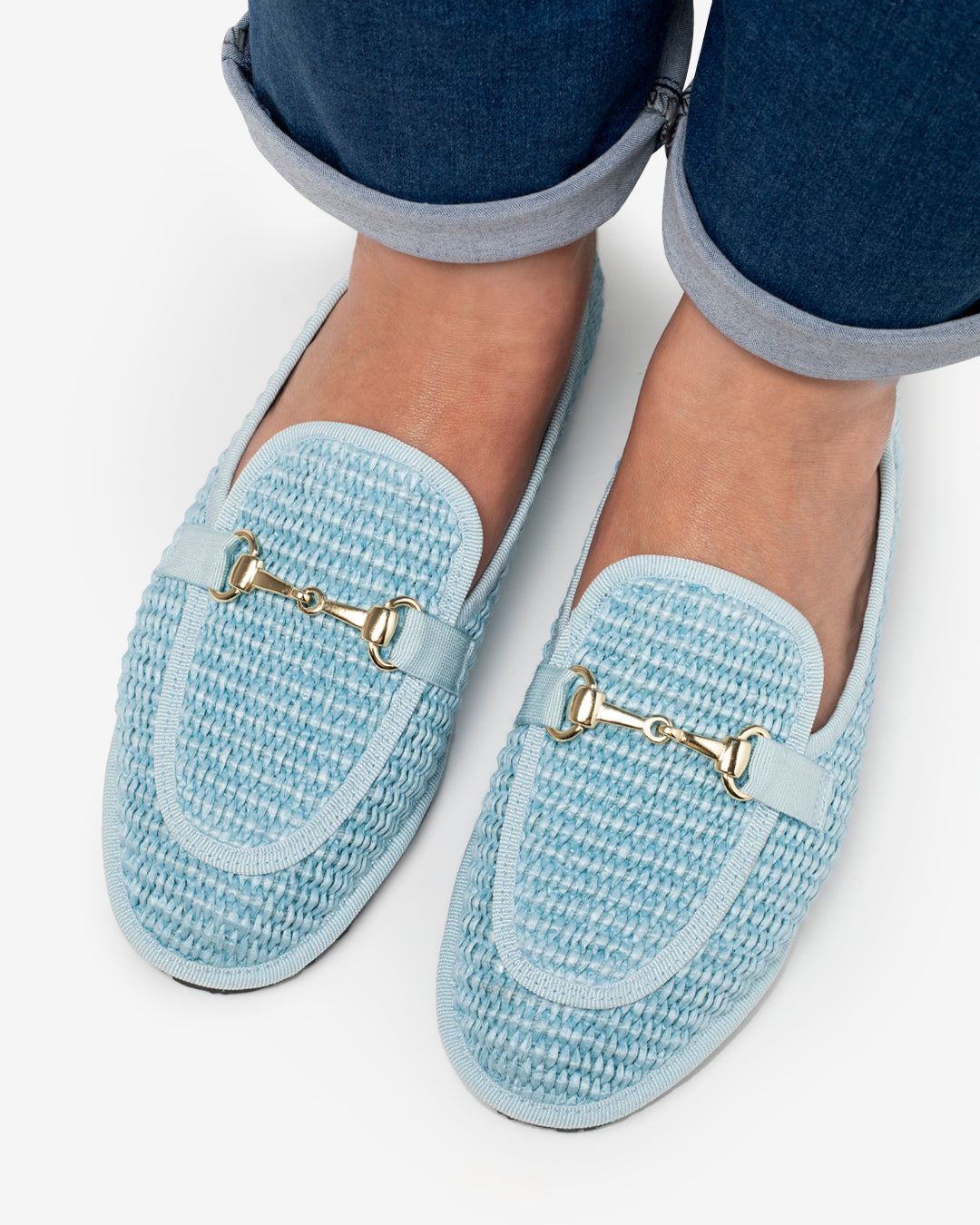 Friulane Donna Mocassino Celeste in Rafia