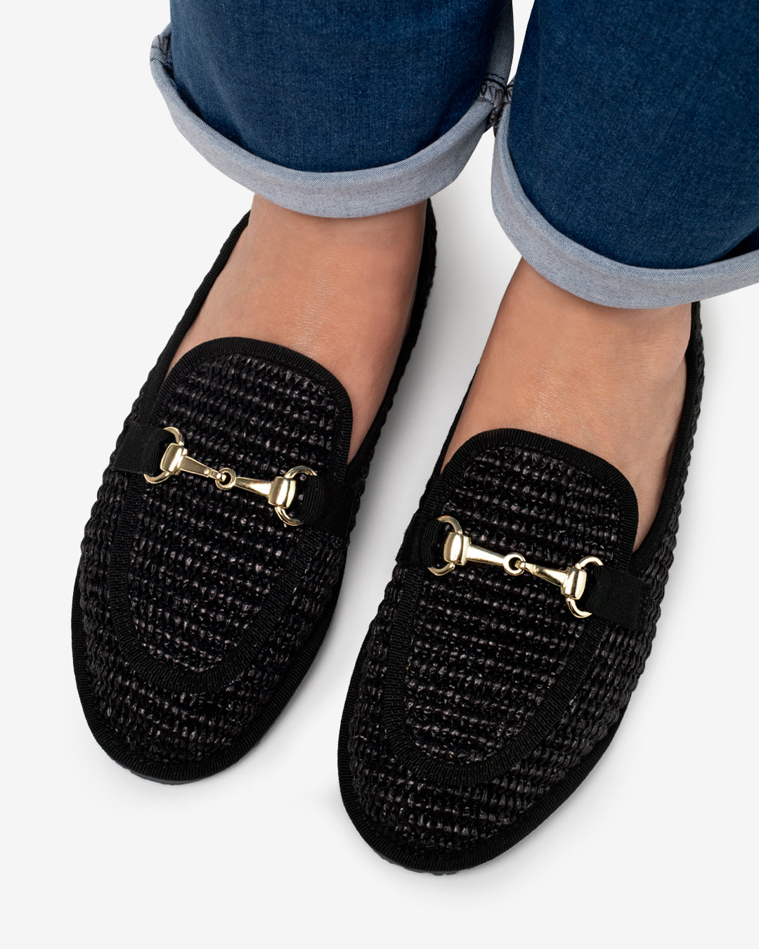 Friulane Donna Mocassino Nero in Rafia