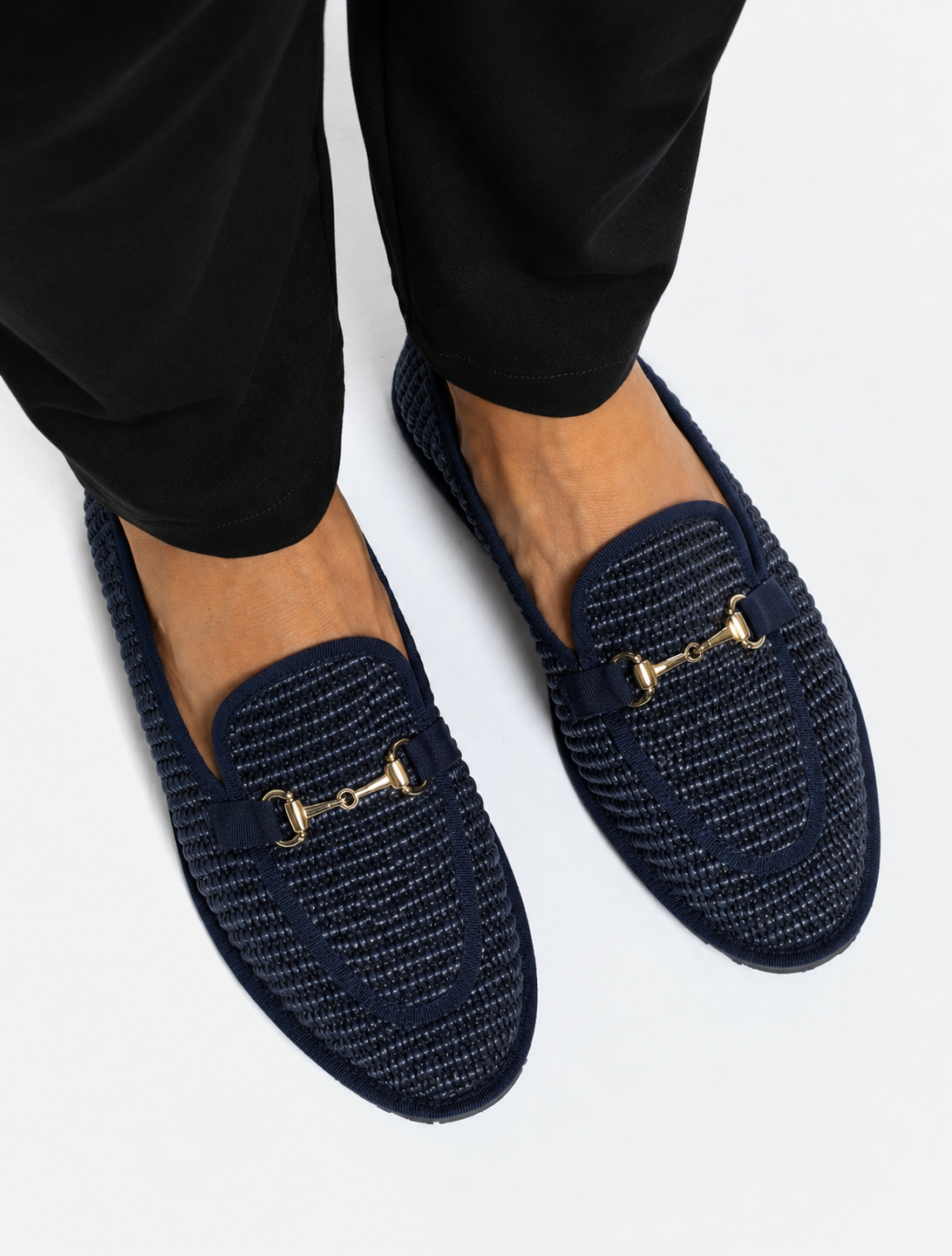 Friulane Uomo Mocassino Blu in Rafia