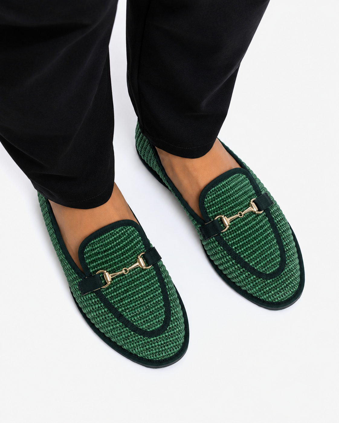 Friulane Uomo Mocassino Verde in Rafia