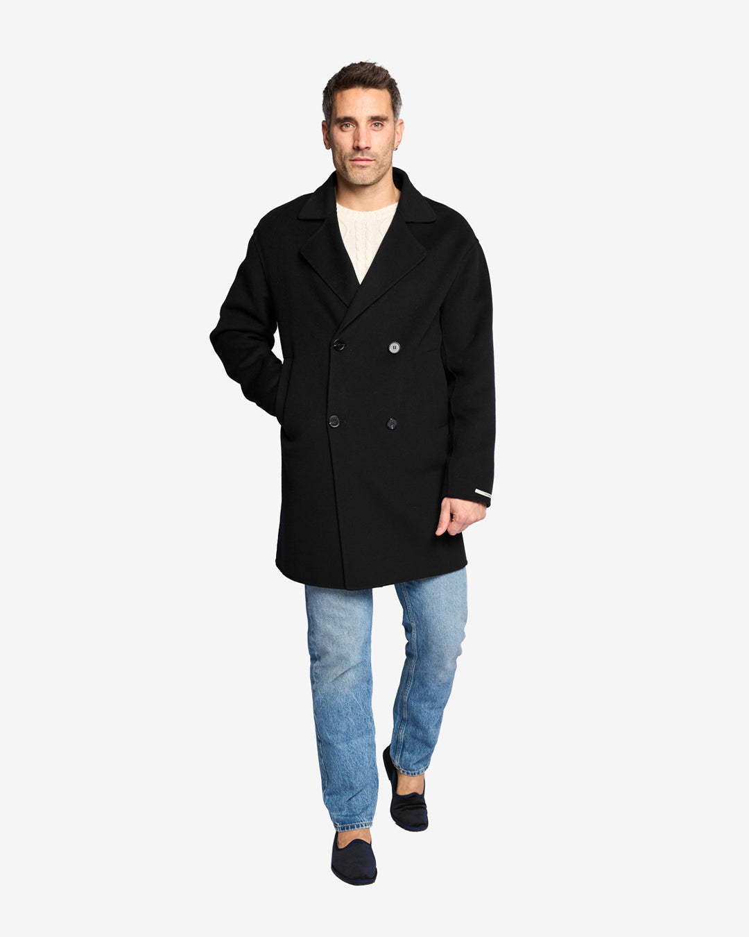 Cappotto midi regular doppiopetto in lana e cashmere nero