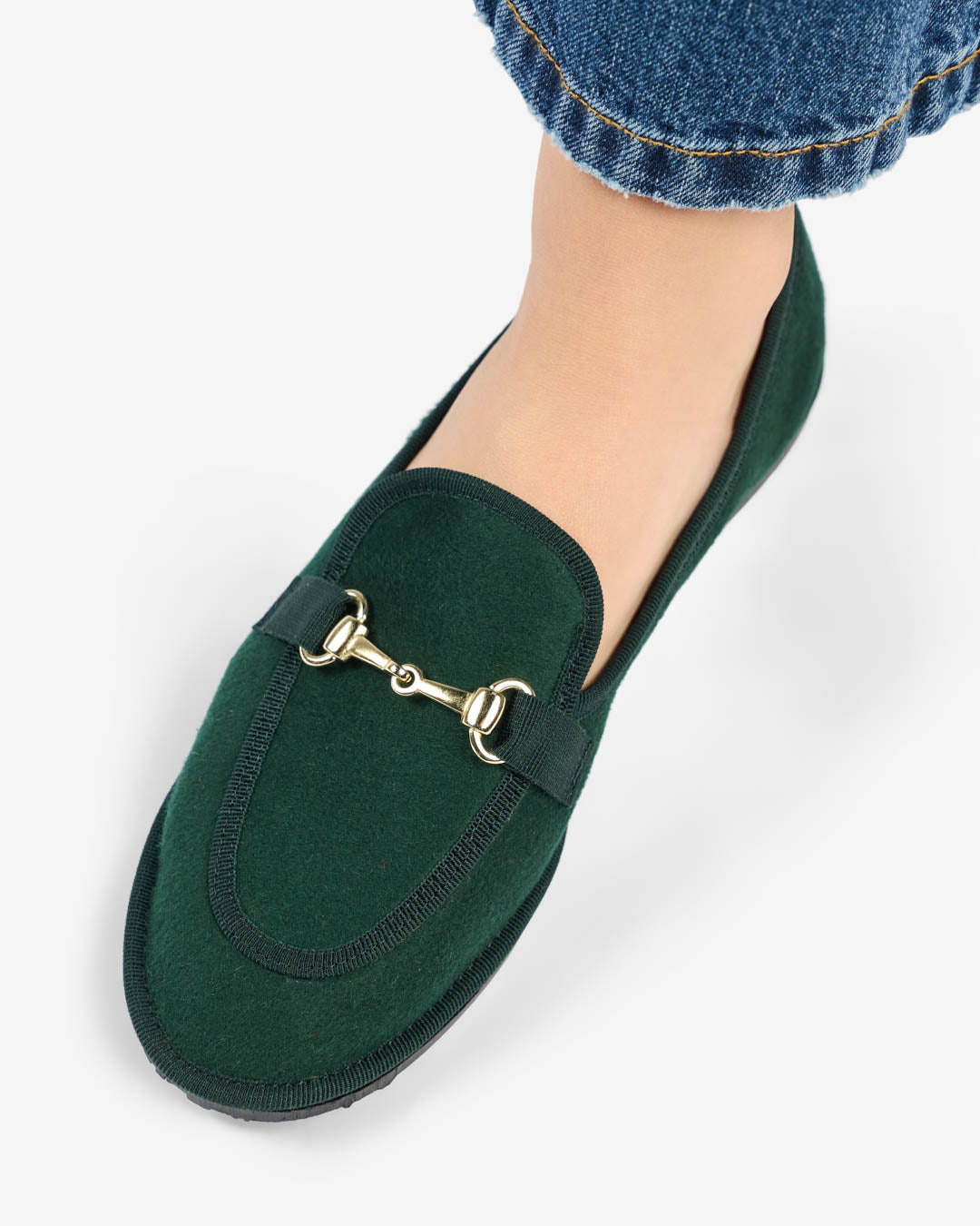WOMEN'S FRIULANE DARK GREEN LOAFERS IN WOOL AND CASHMERE