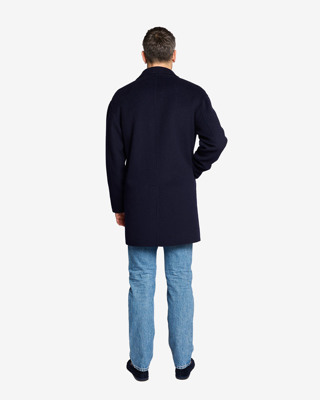 Cappotto midi regular doppiopetto in lana e cashmere blu