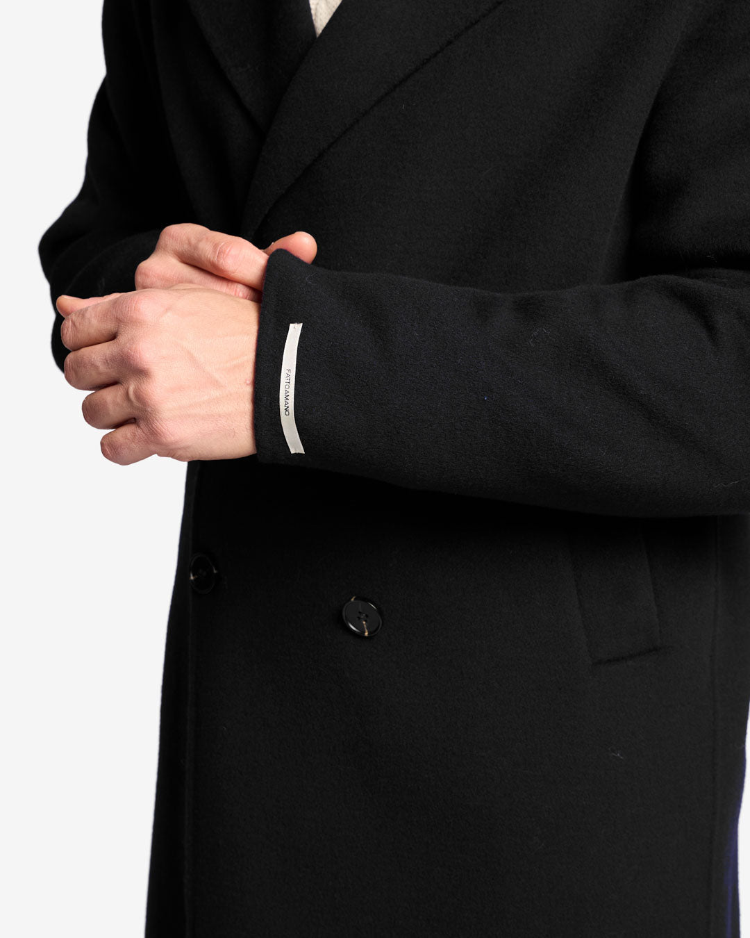 Cappotto midi regular doppiopetto in lana e cashmere nero