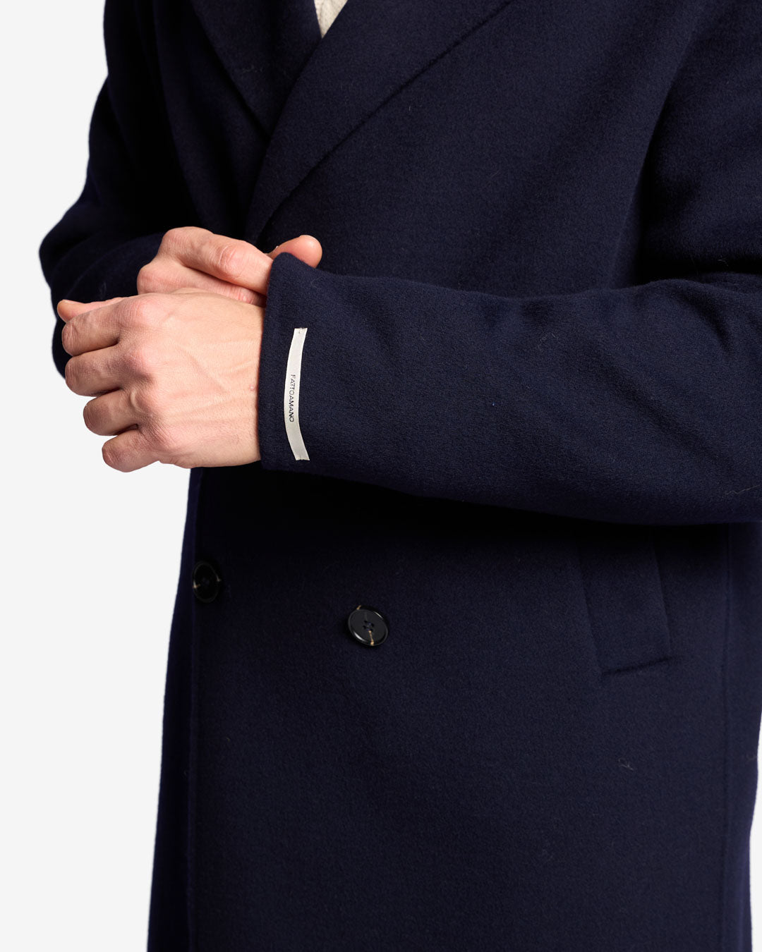 Cappotto midi regular doppiopetto in lana e cashmere blu