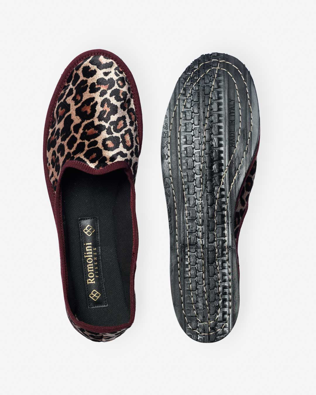 FRIULANE DONNA LEOPARDATA BORDO BORDEAUX IN VELLUTO