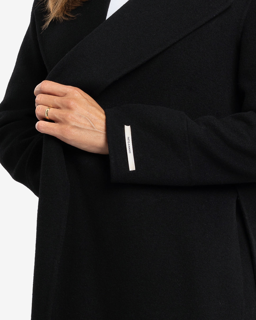 Cappotto lungo tasche a filetto in lana e cashmere nero