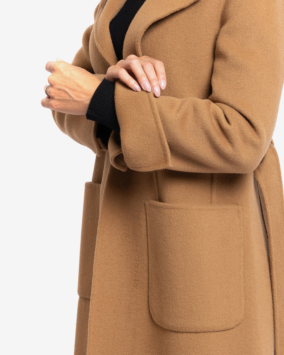 Cappotto slim lungo in lana e cashmere cammello