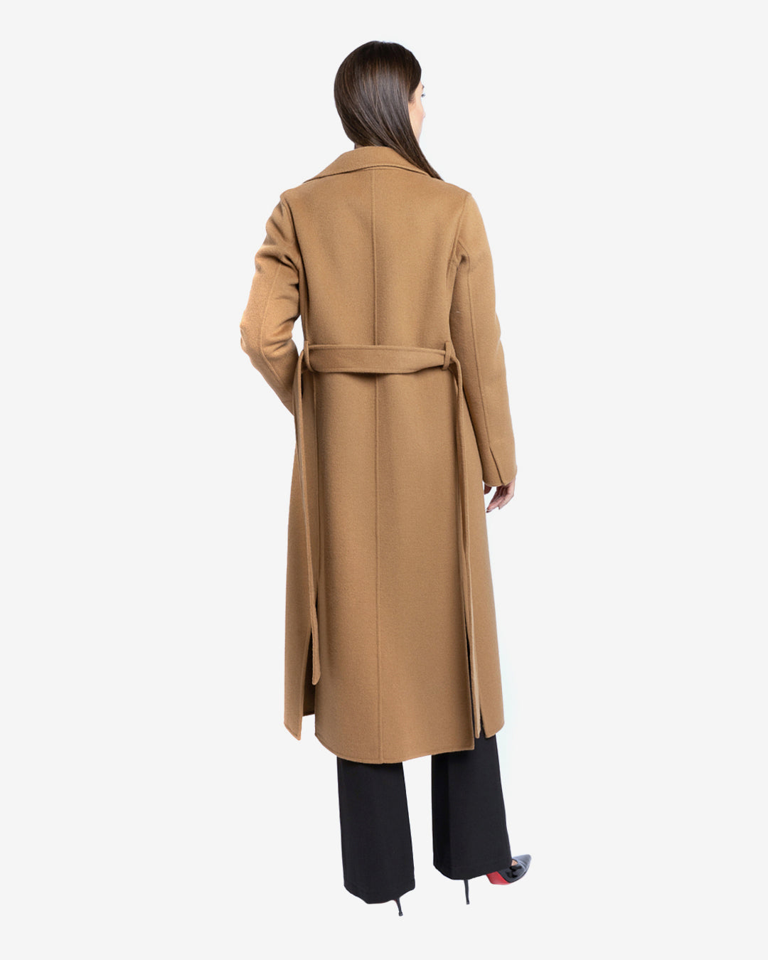 Cappotto slim lungo in lana e cashmere cammello