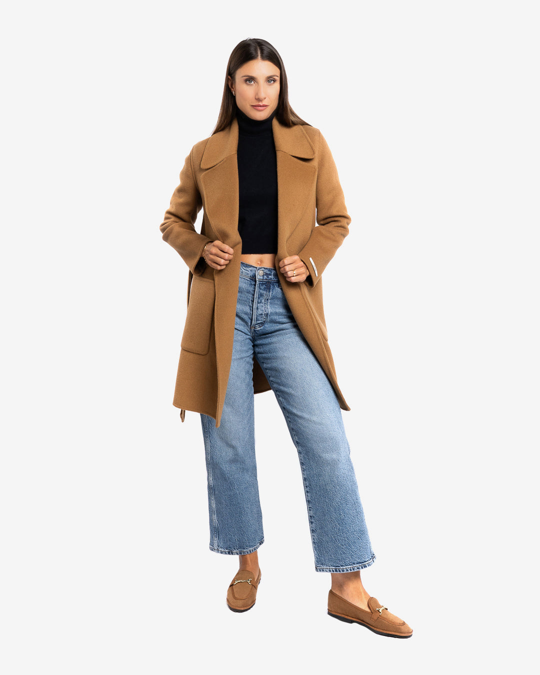 Cappotto midi in lana e cashmere cammello