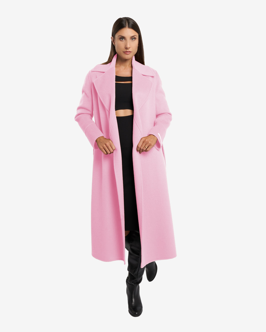 Cappotto lungo tasche a filetto in lana e cashmere rosa