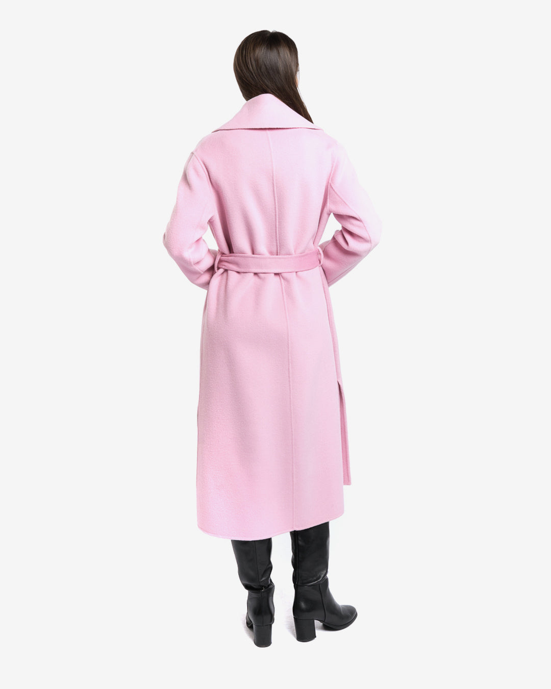 Cappotto lungo tasche applicate in lana e cashmere rosa