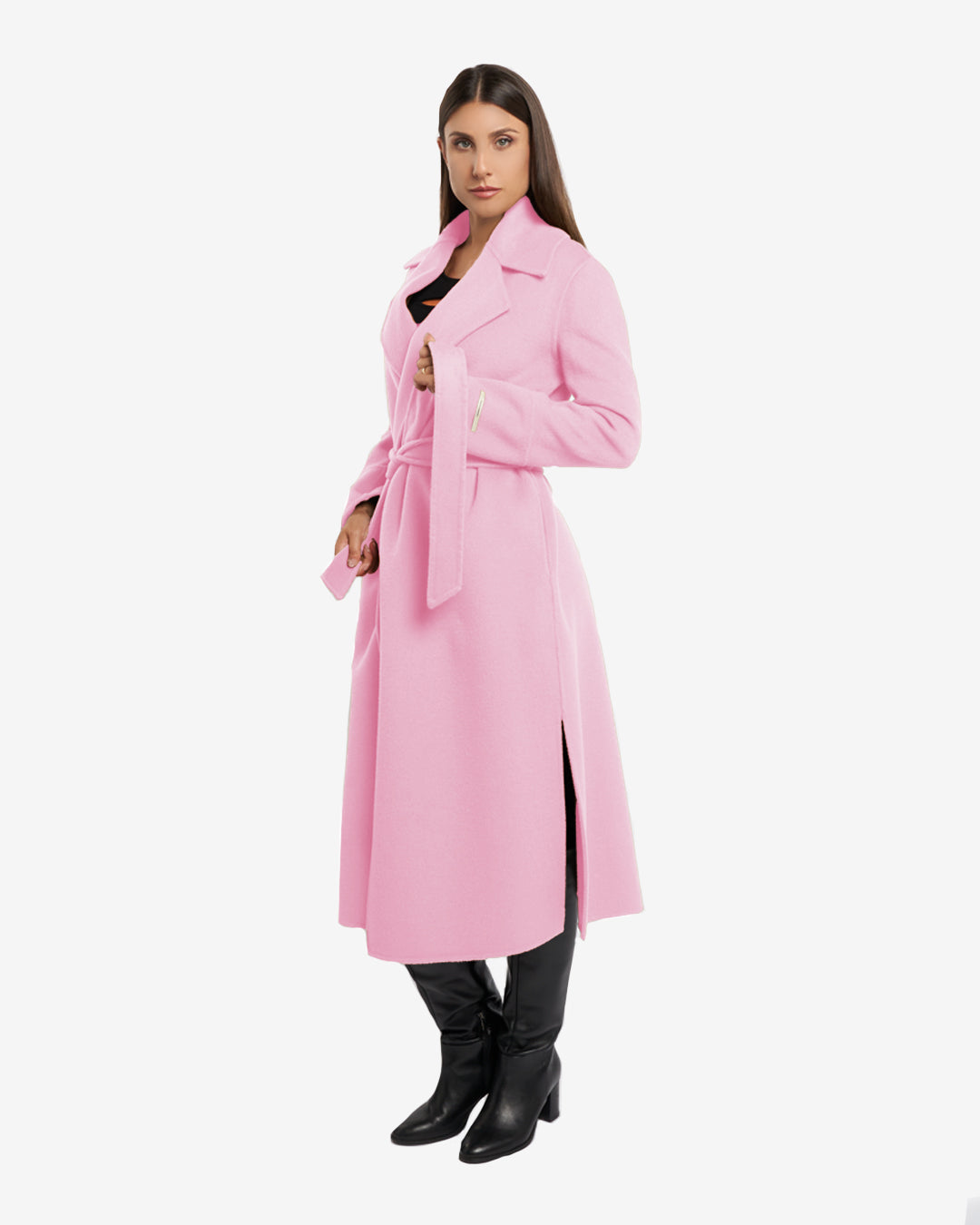 Cappotto lungo tasche a filetto in lana e cashmere rosa