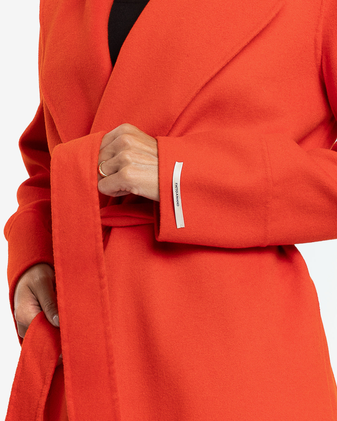 Cappotto lungo tasche a filetto in lana e cashmere arancione