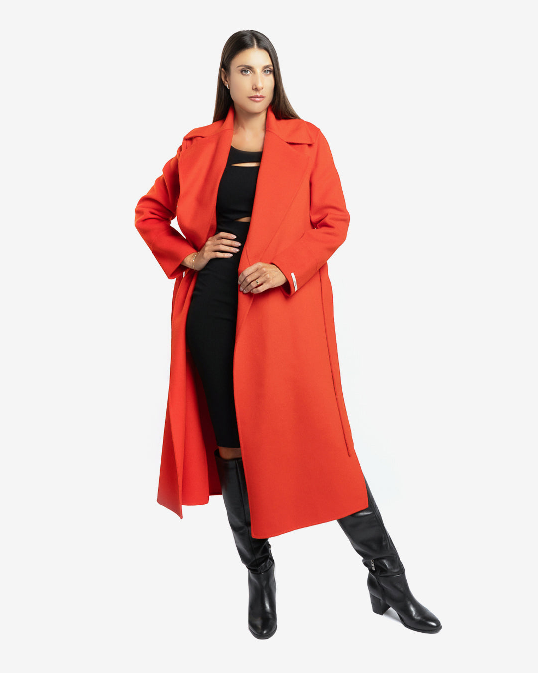 Cappotto lungo tasche a filetto in lana e cashmere arancione