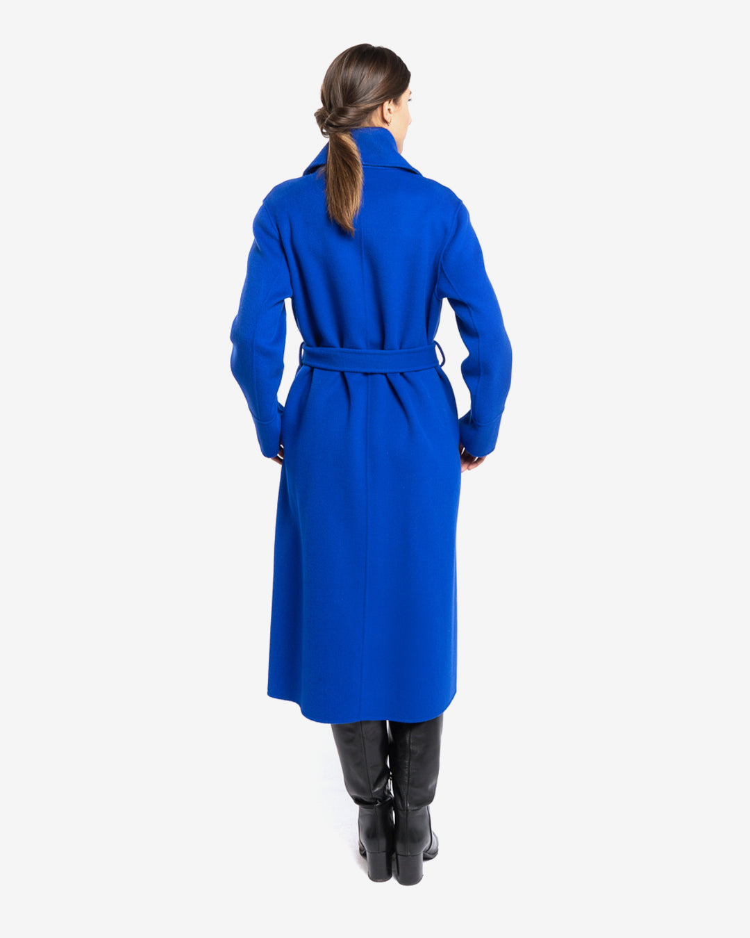 Cappotto lungo tasche a filetto in lana e cashmere bluette