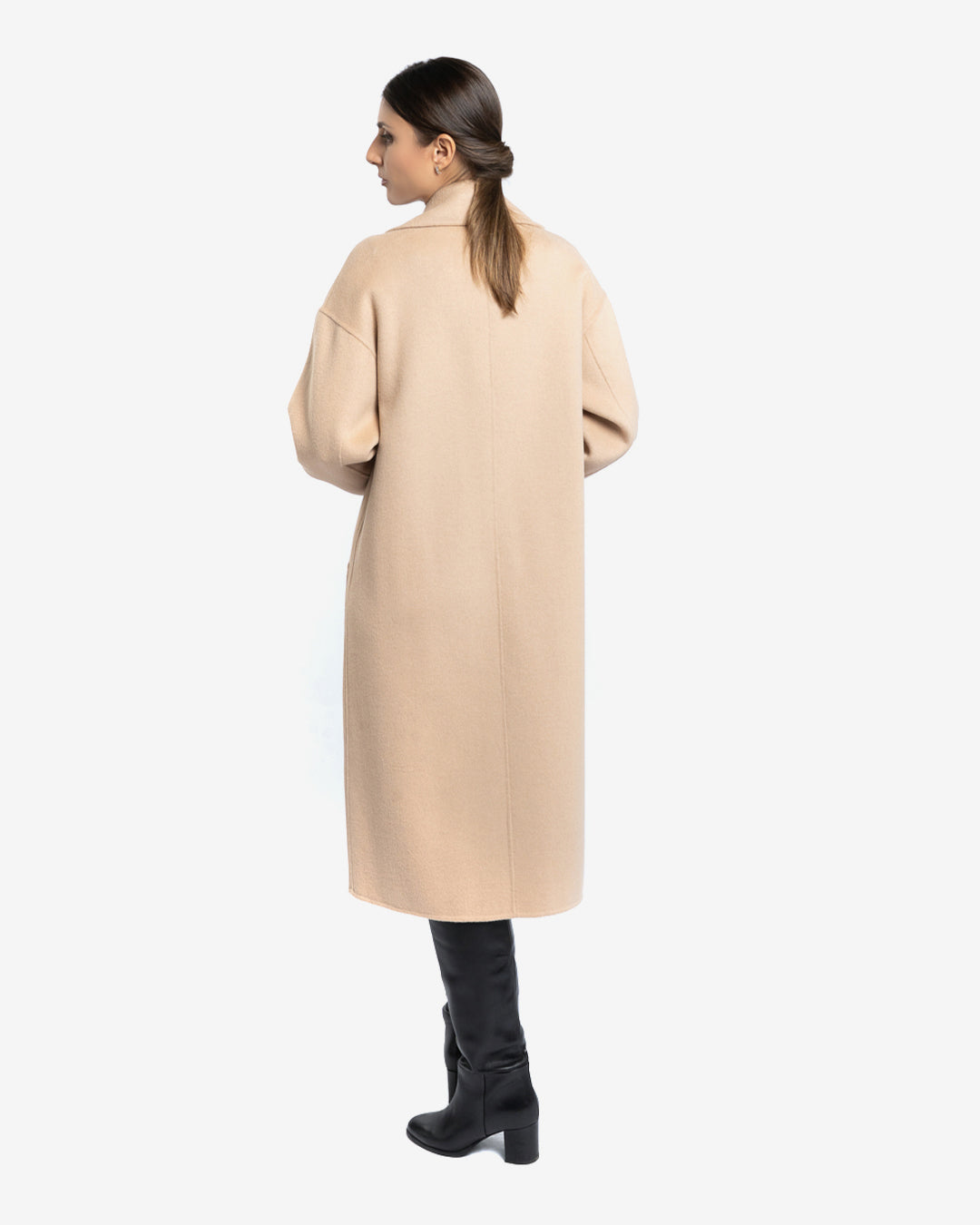 Cappotto over in lana e cashmere cammello