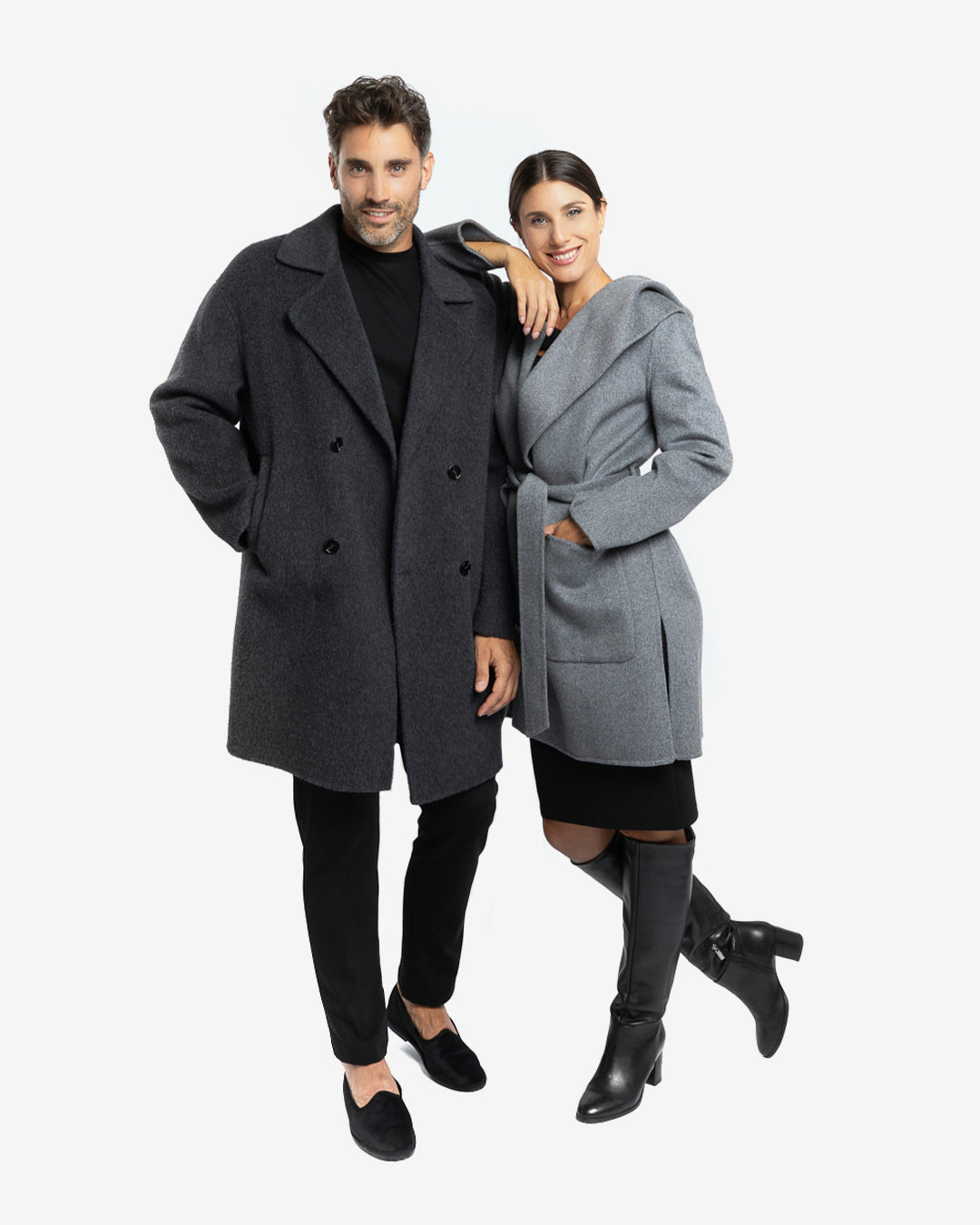 Cappotto midi con cappuccio in lana e cashmere grigio