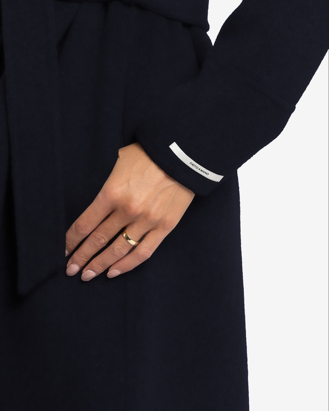 Cappotto lungo tasche a filetto in lana e cashmere blu navy