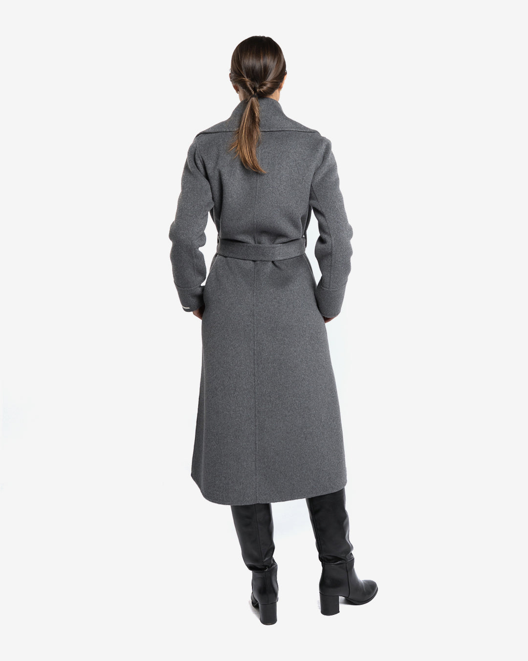Cappotto lungo tasche a filetto in lana e cashmere grigio