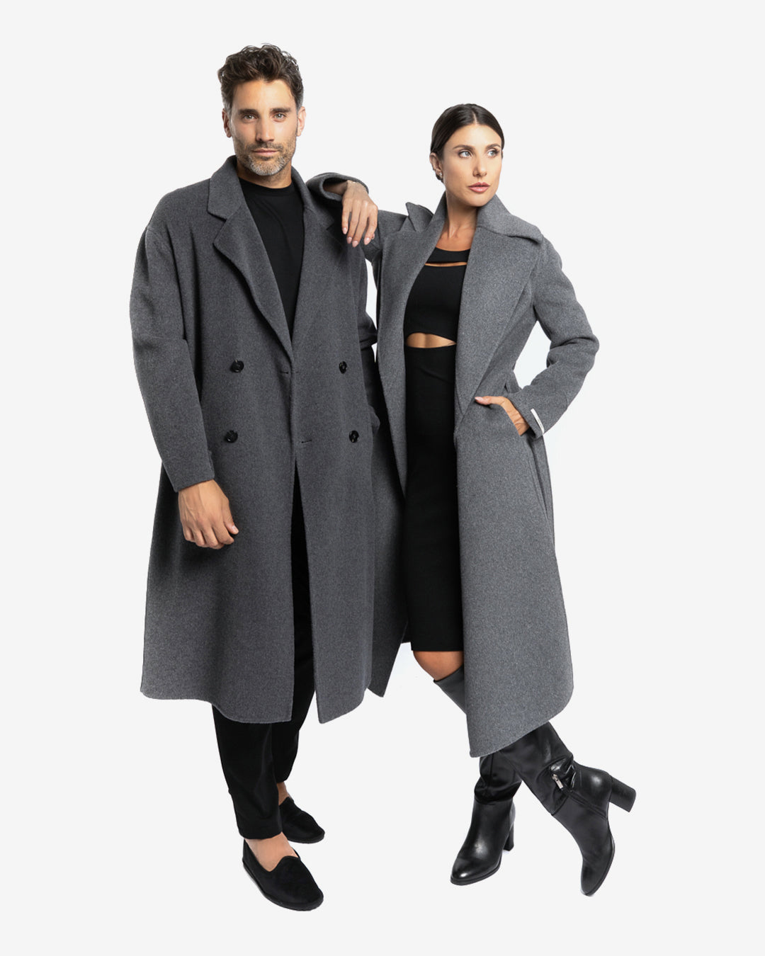 Cappotto lungo tasche a filetto in lana e cashmere grigio