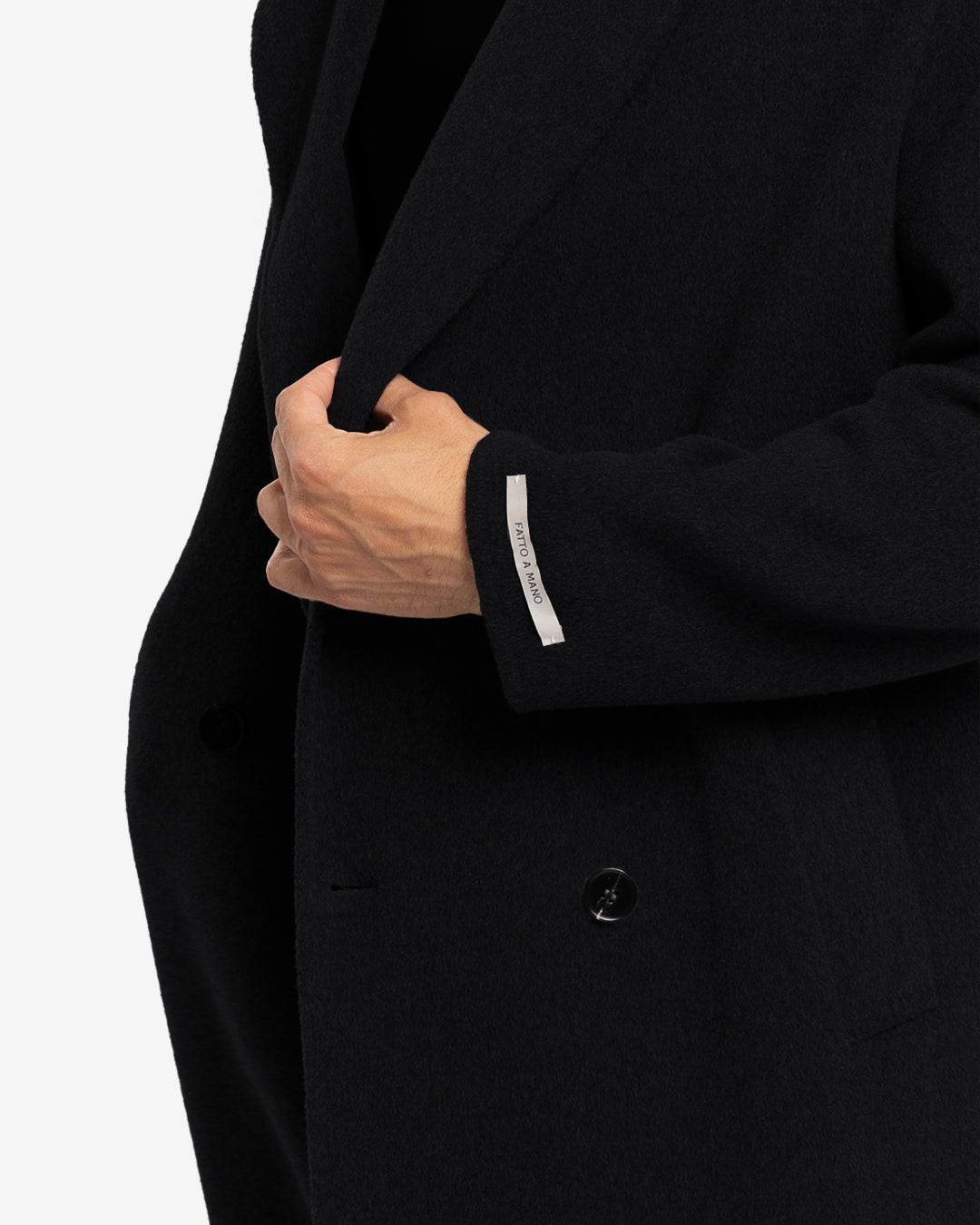 Cappotto lungo doppiopetto in lana e cashmere nero