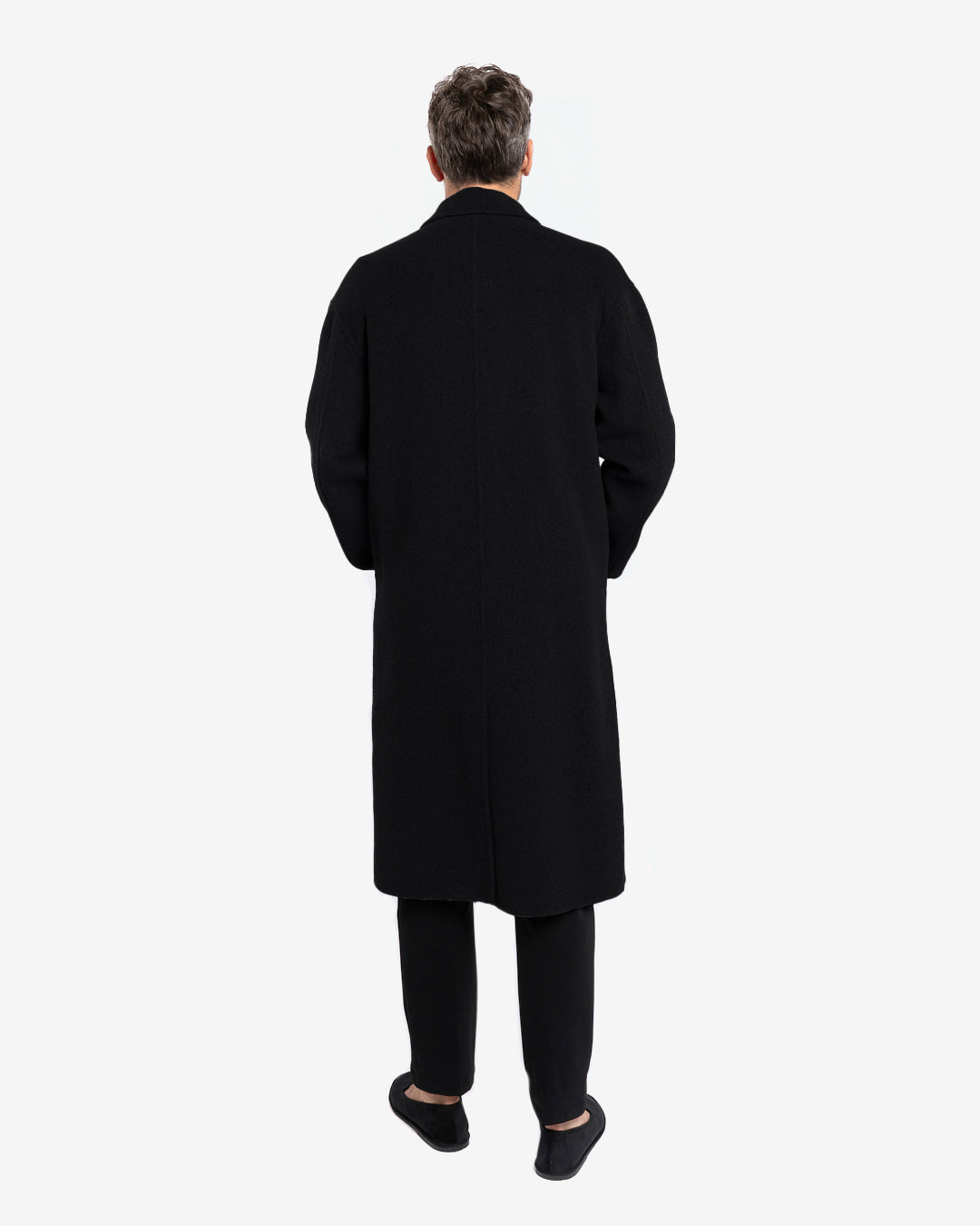 Cappotto lungo doppiopetto in lana e cashmere nero