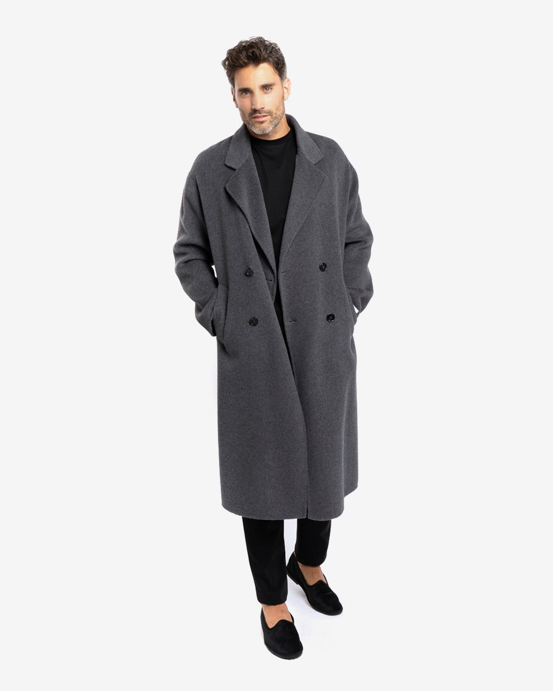 Cappotto lungo doppiopetto in lana e cashmere grigio