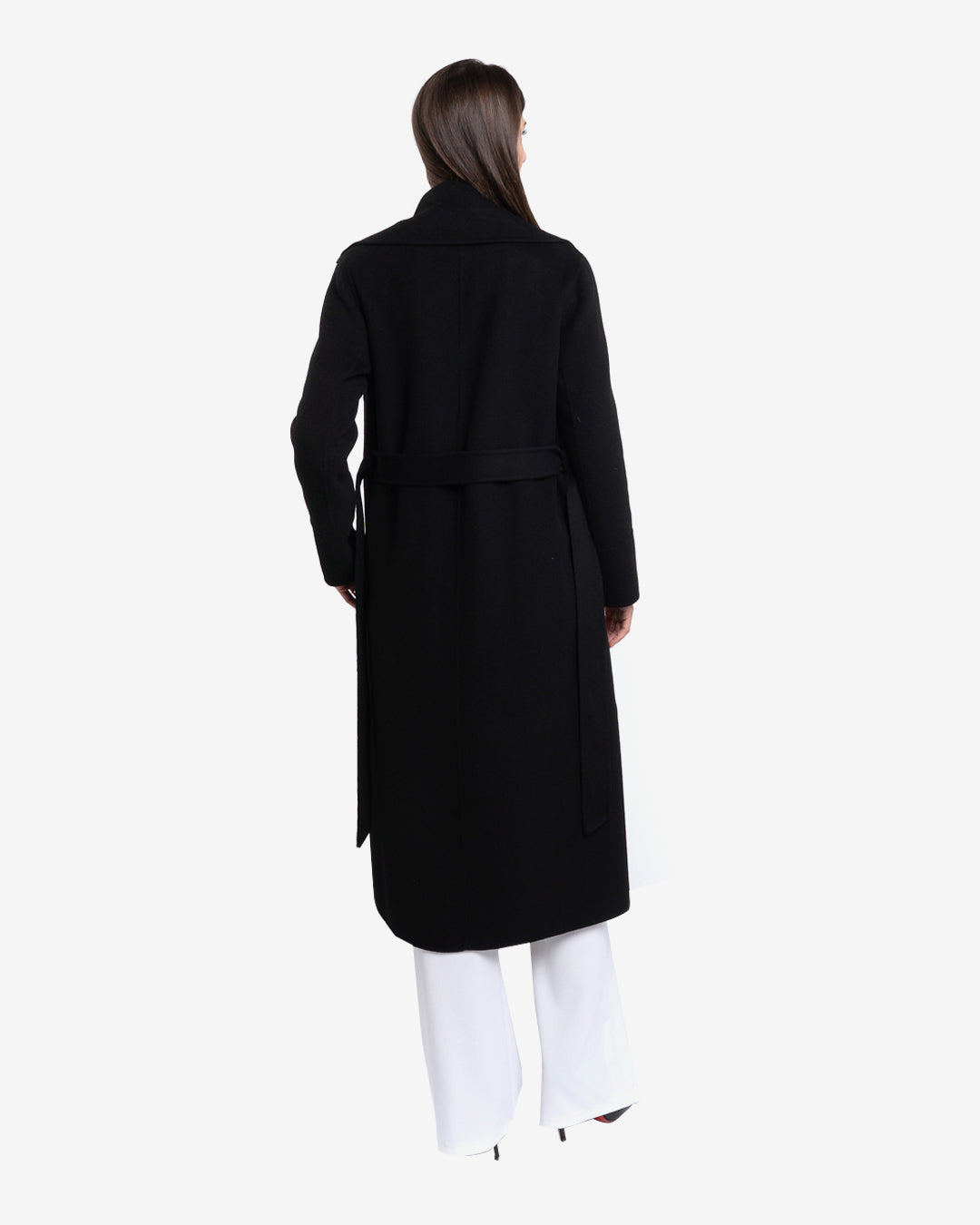 Cappotto lungo tasche a filetto in lana e cashmere nero