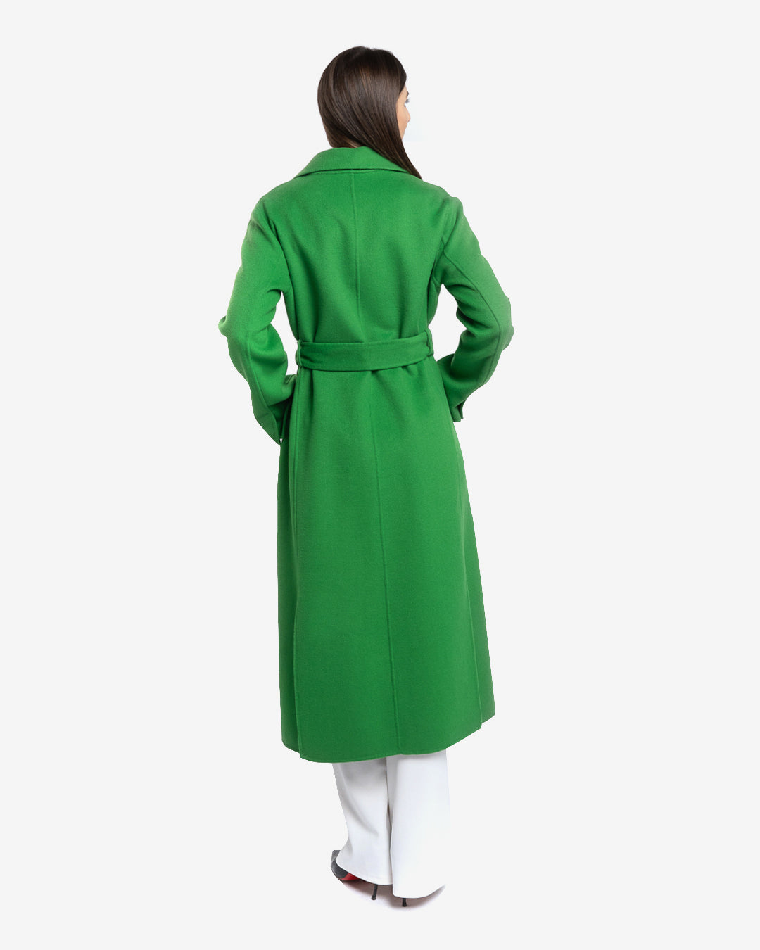 Cappotto slim lungo in lana e cashmere verde