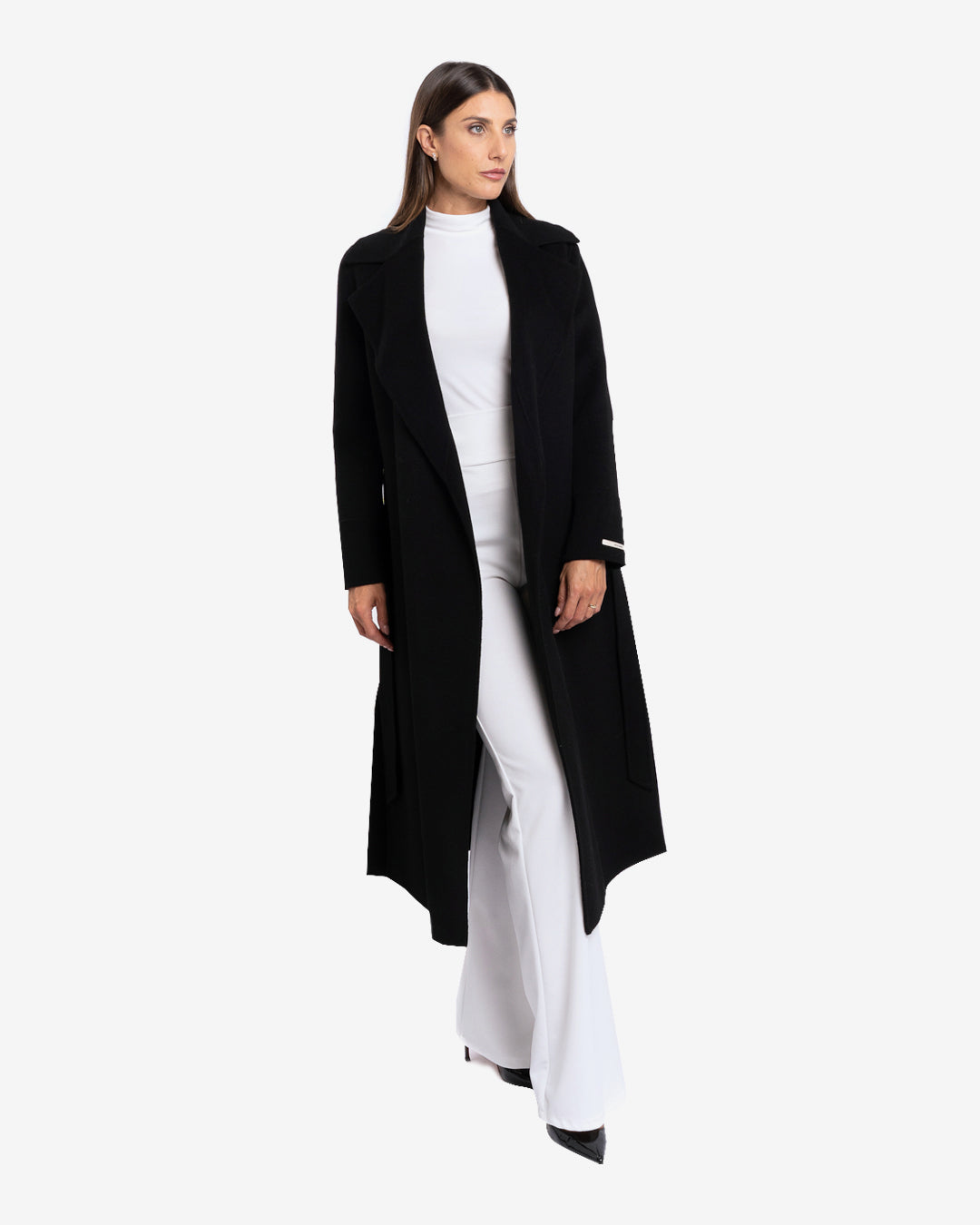 Cappotto lungo tasche a filetto in lana e cashmere nero