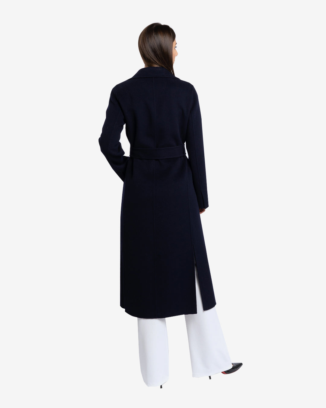 Cappotto slim lungo in lana e cashmere blu
