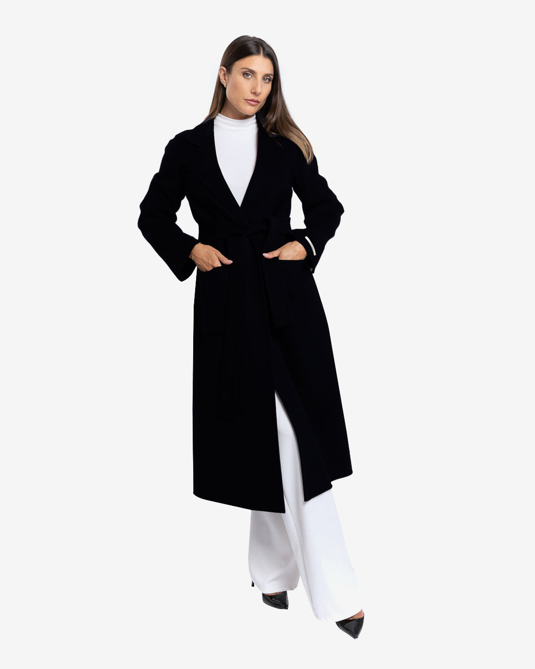 Cappotto slim lungo in lana e cashmere nero