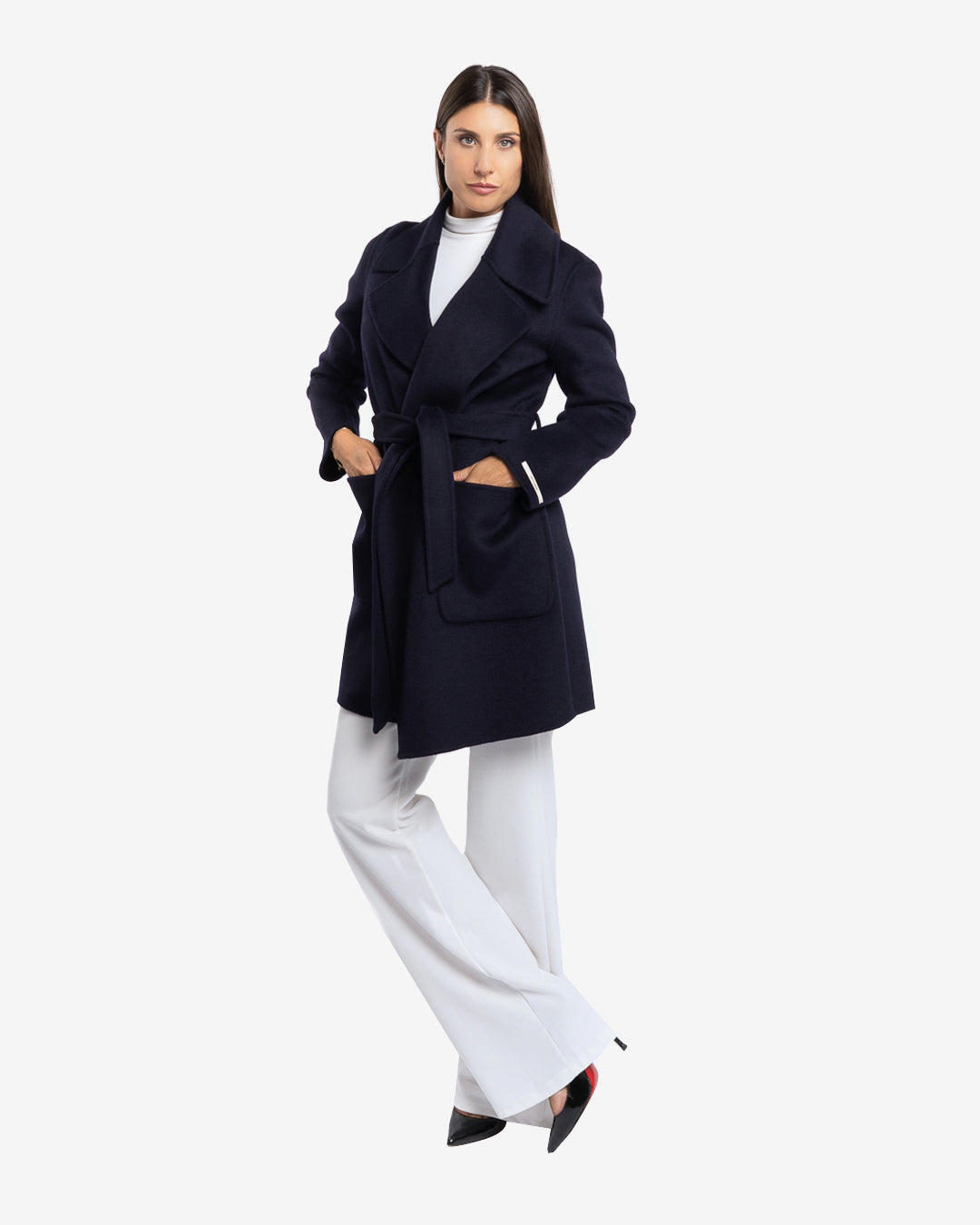 Cappotto midi in lana e cashmere blu