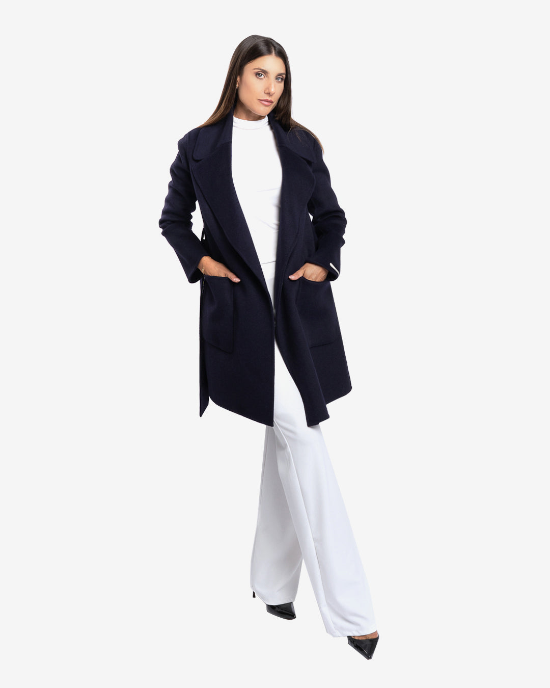 Cappotto midi in lana e cashmere blu