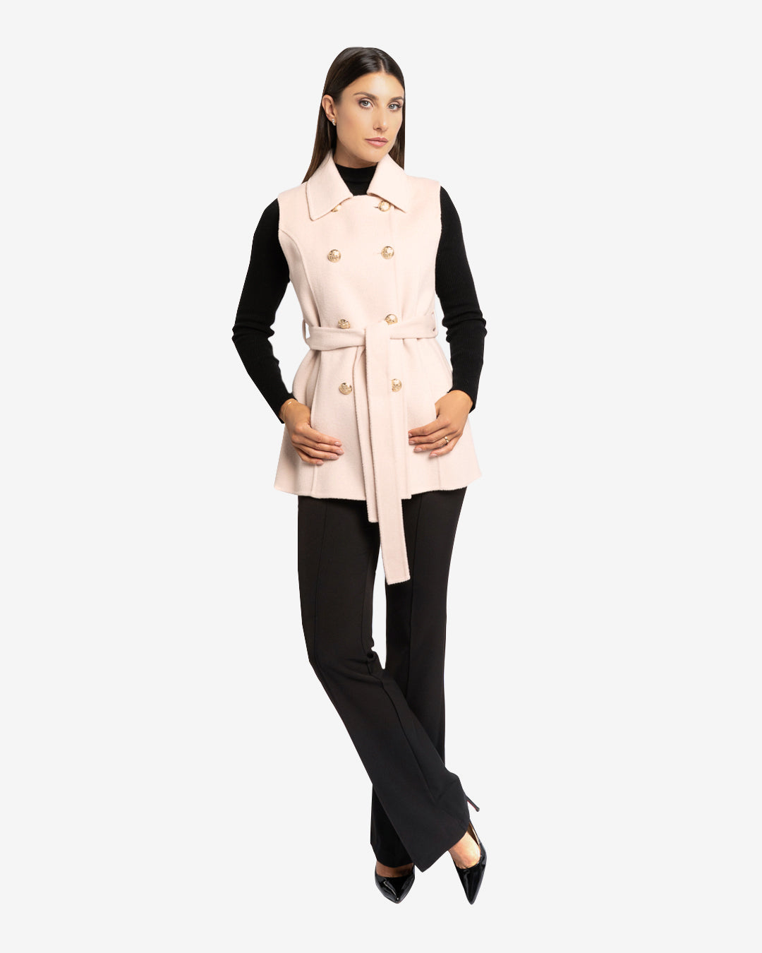 Cappa doppiopetto con gilet champagne