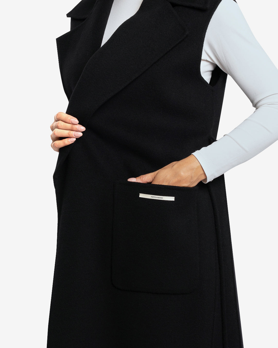Black wool and cashmere sleeveless coat