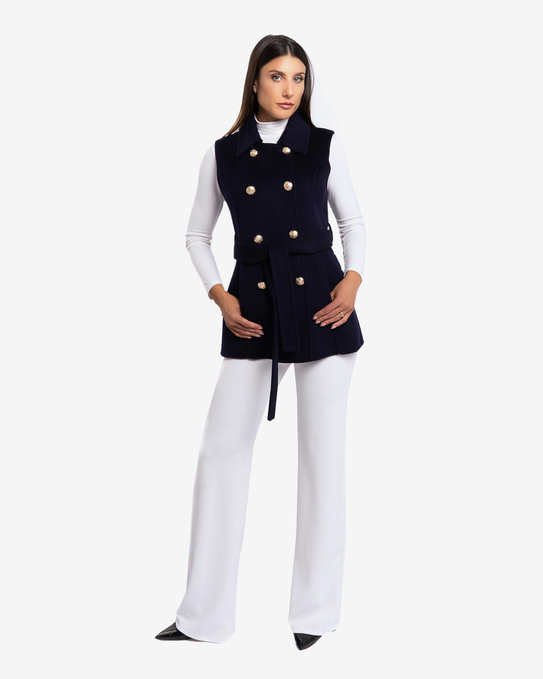 Cappa doppiopetto con gilet blu